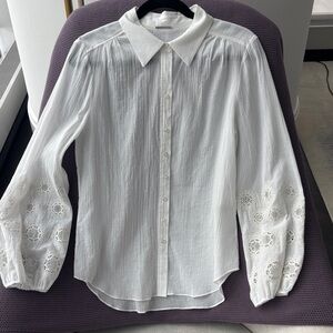 Elie Tahari - White Semi Sheer Crinkle Cotton Shirt - Embroidery